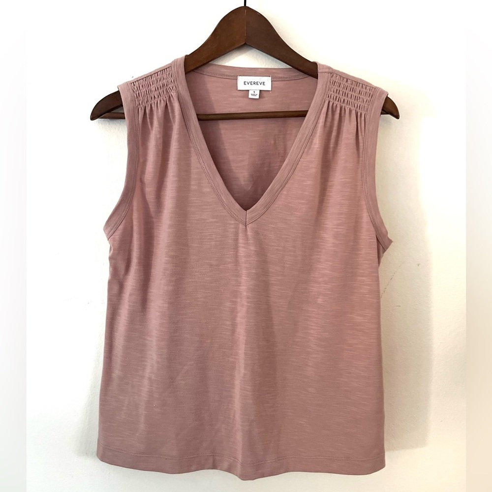 Evereve Smocked Shoulder Dusty Pink V-Neck Tank Top Size Small
